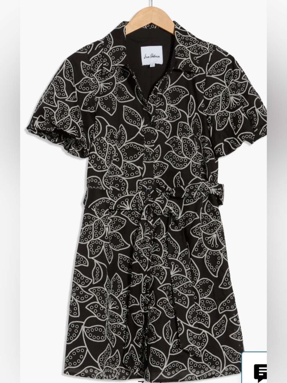 New With Tags Sam Edelman Black and White Floral Shirt Dress